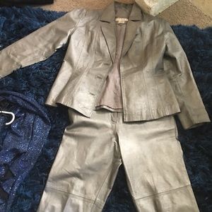 Leather platinum pants suit